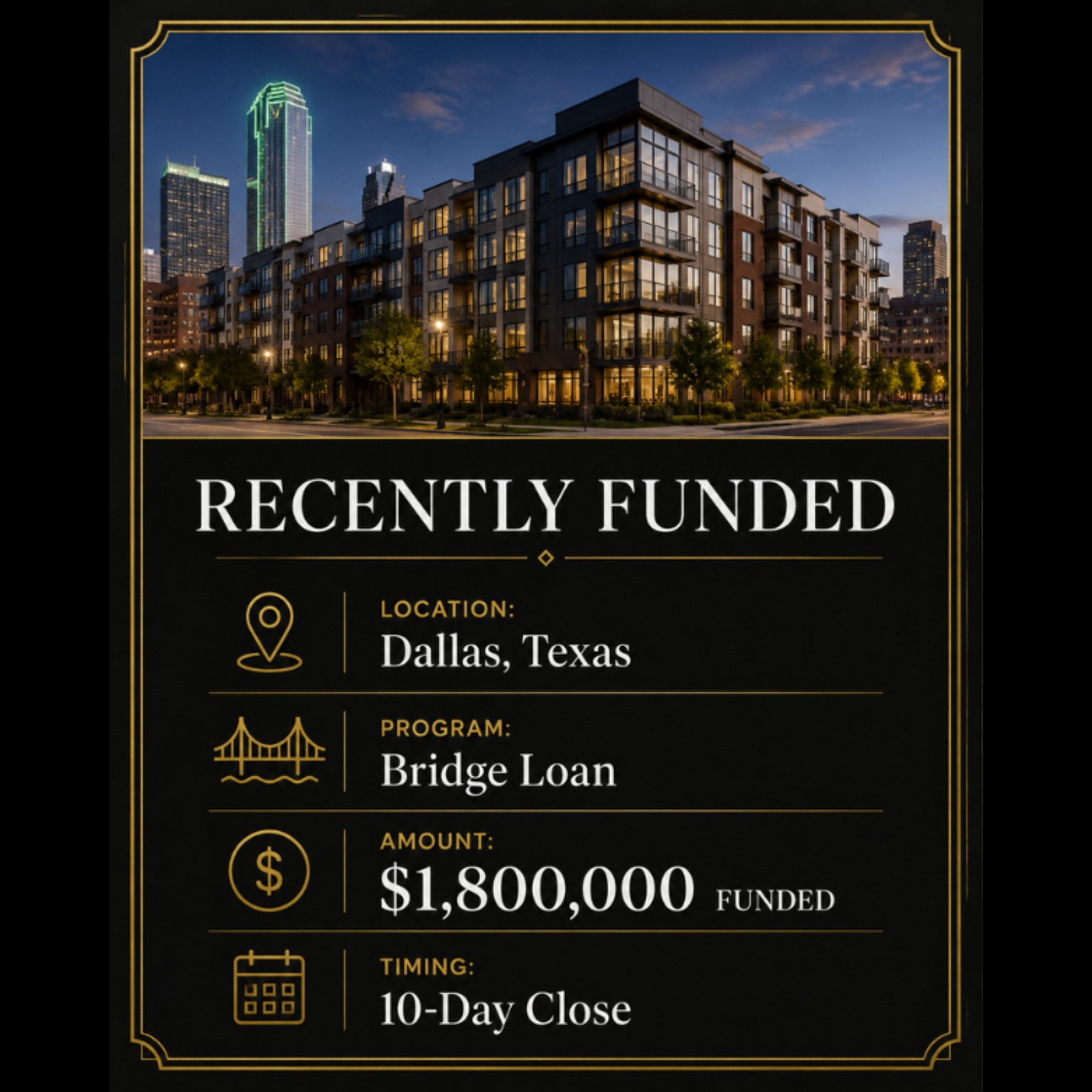 Real estate bridge loan project in Dallas, Texas